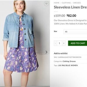 J. Jill Purple Floral Linen sleeveless dress pockets Xs spring summer casual